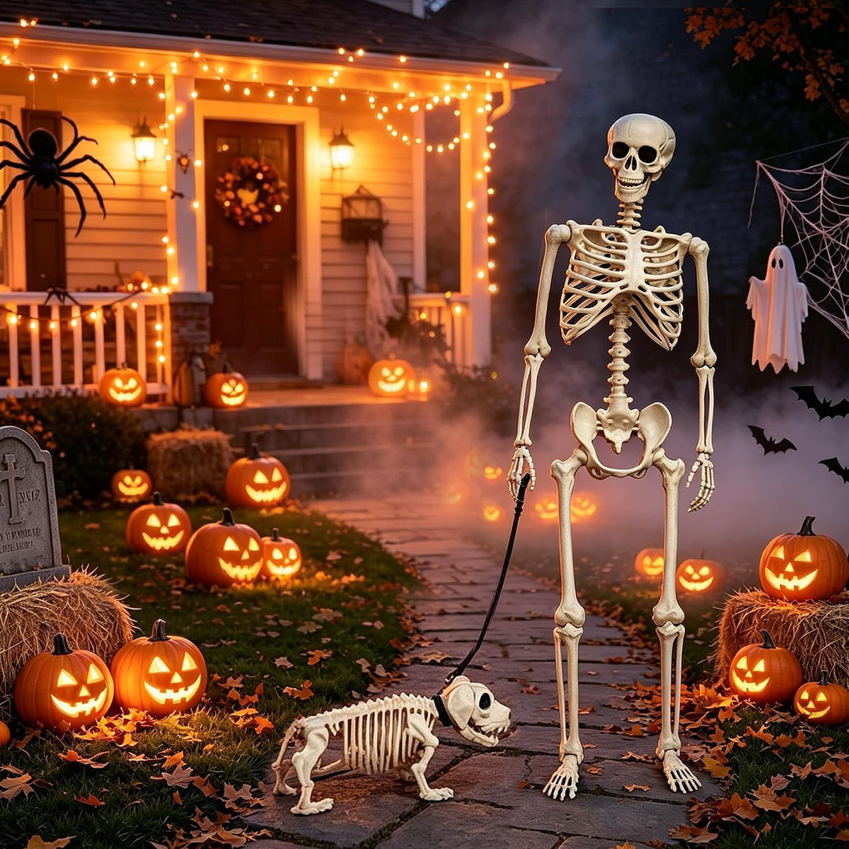 NEROSUN 5.4FT Halloween Skeletons Decoration, Posable Life Full Size Skeleton...