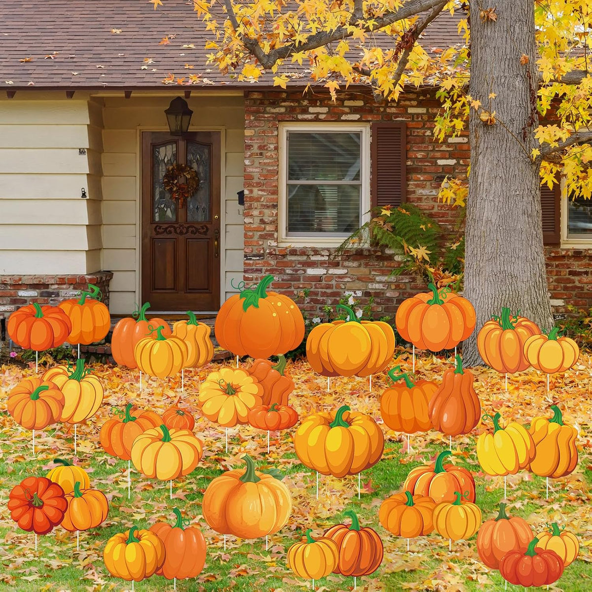 Yuntau 18 Pcs Fall Yard Signs with Stakes, 18 Styles, Pumpkin
