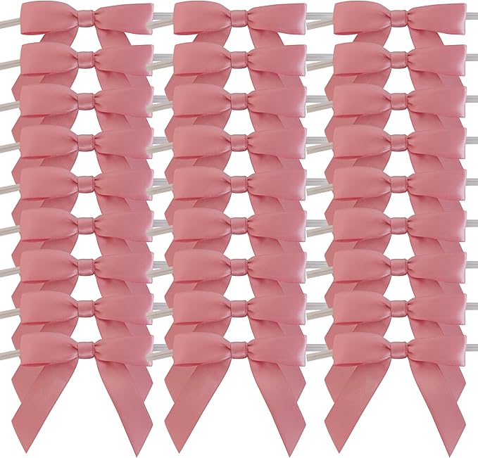50pcs 2-1/2" Rose Gold Satin Ribbon Bows with Twist Ties Pink Satin Ribbon Bows for Candy Party Decoration Gift Packing Wrapping Accessories(2.5“,Rose Gold)