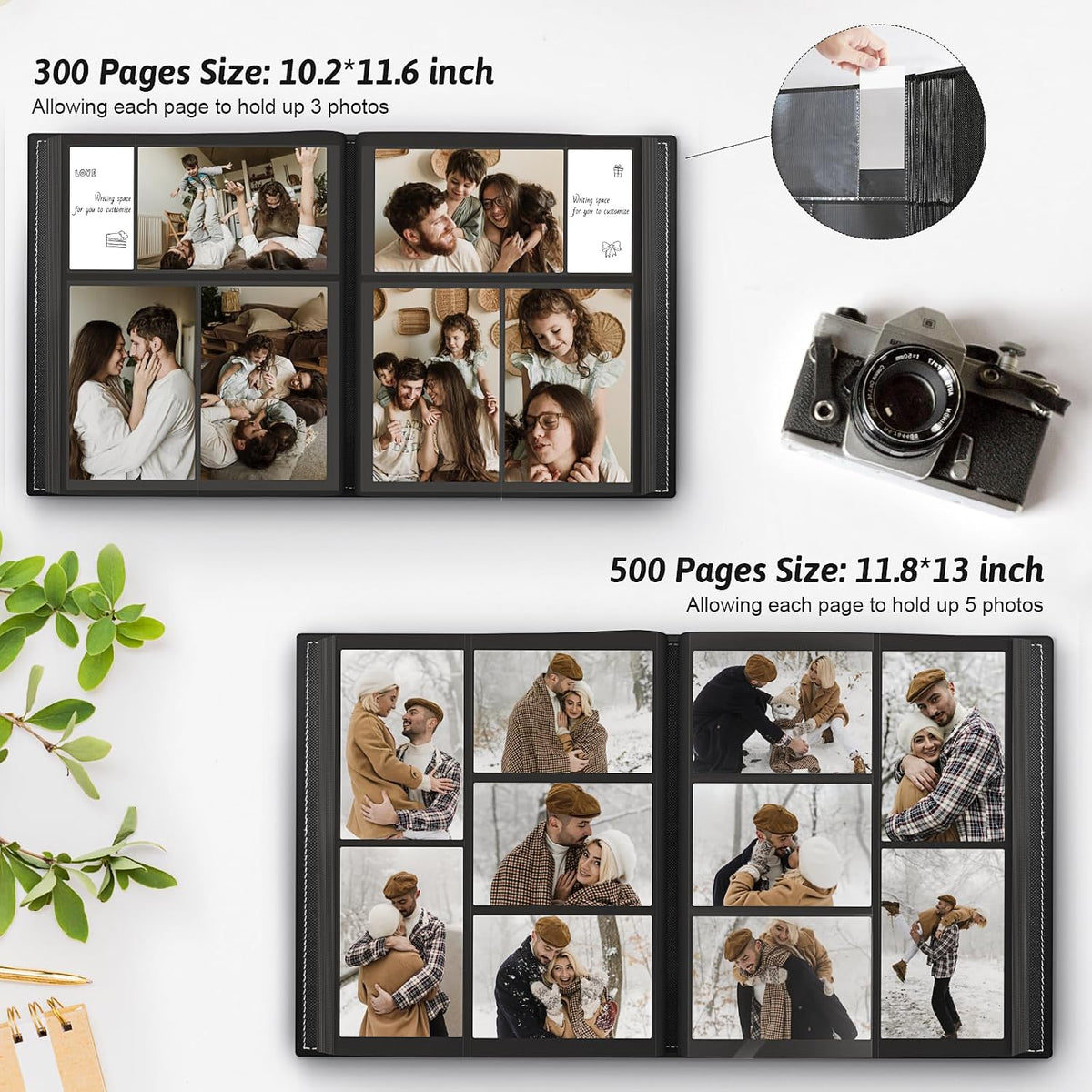 Popotop 4x6 Photo Album Holds 500 Pictures, Vegan Leather Hardcover