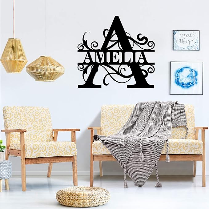 Custom Signs Outdoor Metal, Personalized Family Last Name Sign, Letter Monogram Metal Signs Wall Art For Home Decor, Name Sign Customized Housewarming Christmas Wedding Gifts For Women Men