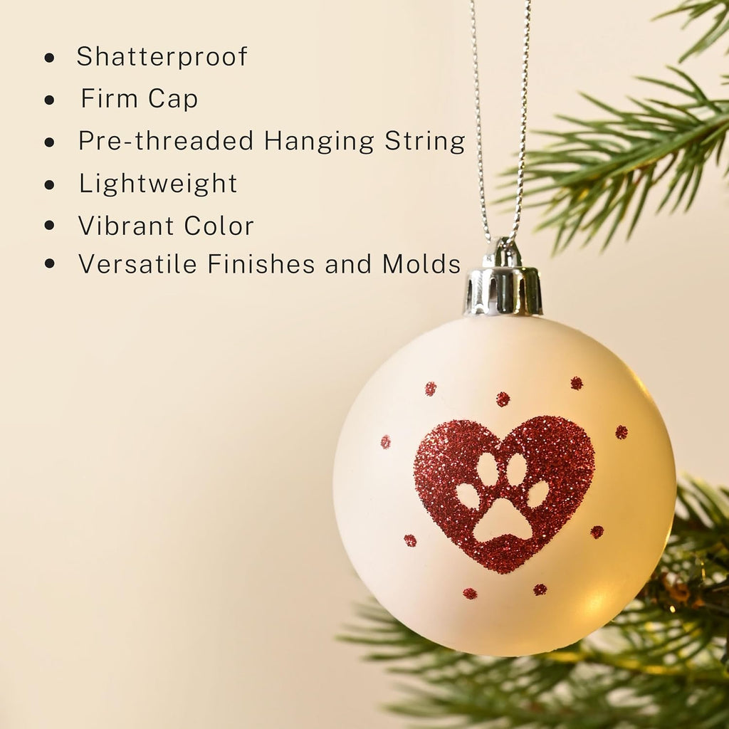 DecorbyHannah Christmas Ornaments Set, 21ct Red and White Ornaments for Christmas Tree Decorations, Pet Dog Shatterproof Plastic Decorative Hanging Ball Bulk for Xmas Holiday Indoor Party Decor