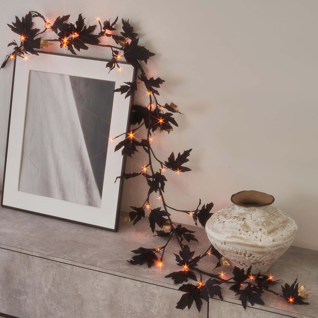 birchlitland halloween black maple garland with lights timer showing dimensions