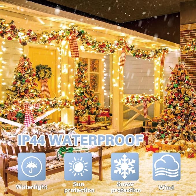 LAMPHOME 66ft Golden Christmas Decorative Mini Lights,200 LED Transparent Wire Fairy Starry String Lights Plug in,11 Lighting Modes, for Indoor Outdoor Xmas Tree Wedding Party Decoration (Yellow)