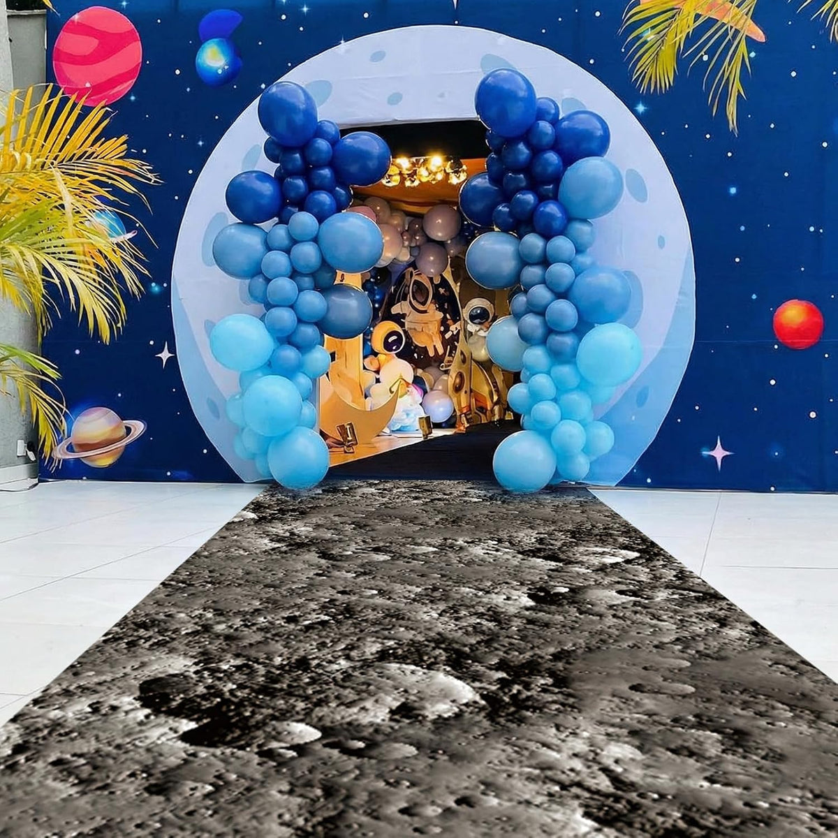 Lyrow 2 Pieces Space Themed Party Decor 2 x 10 ft Moon Aisle Runner