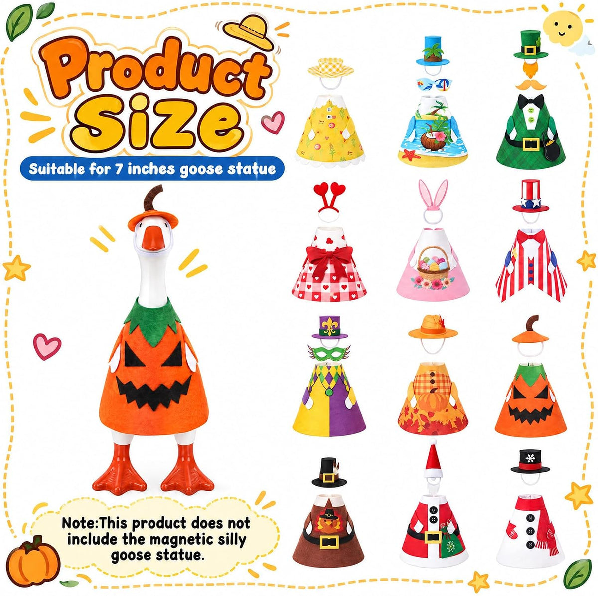 Weysat 12 Set Holiday 7 Inch Desk Goose Outfit All Seasonal, Elegant, Felt