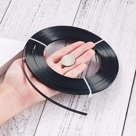Fashewelry 32.8Ft 5mm Aluminum Flat Wire Black Bendable Metal Craft Wire Strip for Bezel Sculpting Armature Jewelry Making Gem Metal Wrap