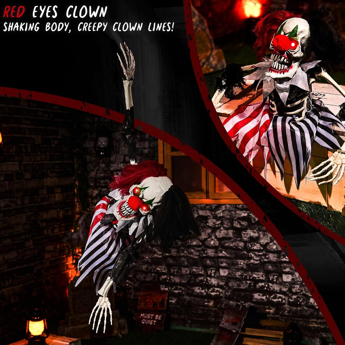 Halloween Animatronics Hanging Clown - Animated Scary Talking Decoration with...