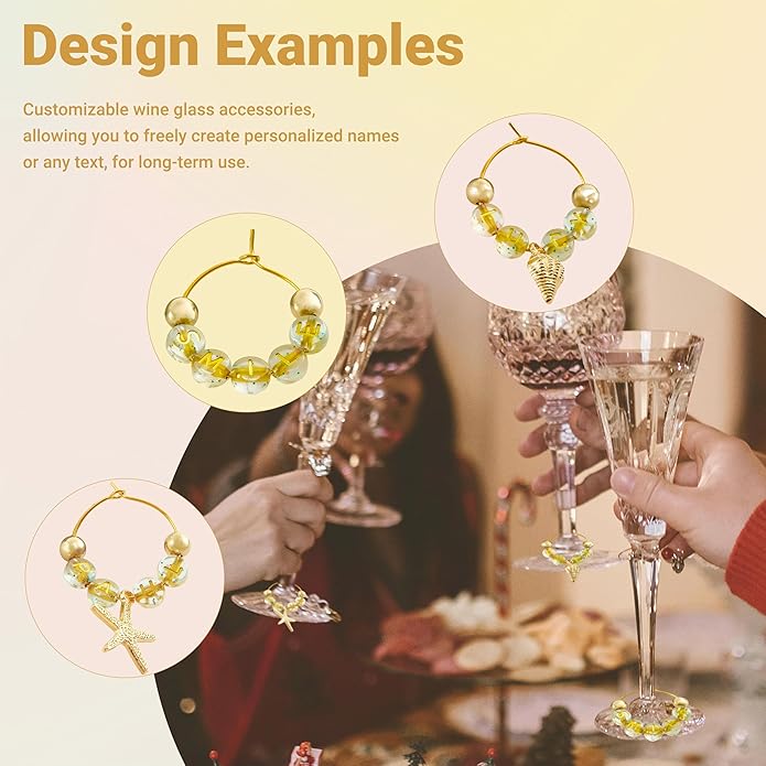 50 Sets Wine Glass Charms, Wine Charms for Stem Glasses, DIY Reusable Drink Markers for Weddings & Bachelorette with Alphabet Beads