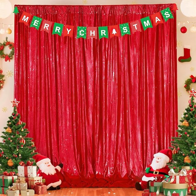 Red Backdrop Curtain for Wedding Parties: 4.8x8FT Chrstmas Curtains Backdrop Drapes for Graduation Birthday Photography Home Decoration