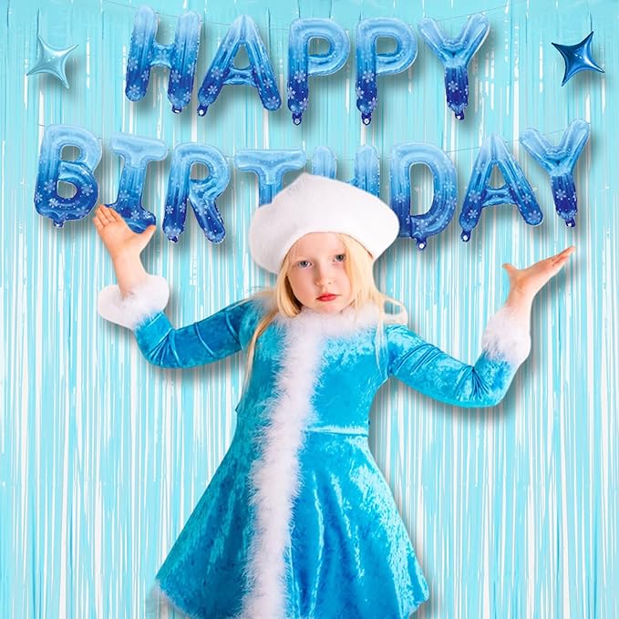 BRAVESHINE Foil Fringe Curtains Party Backdrop - Tinsel Curtain Backdrop Streamers Party Supplies for Halloween/Boo/Baby Boy/Frozen/Under Sea/Shark/Mermaid Birthdays Decorations - 2Pcs Pastel Blue