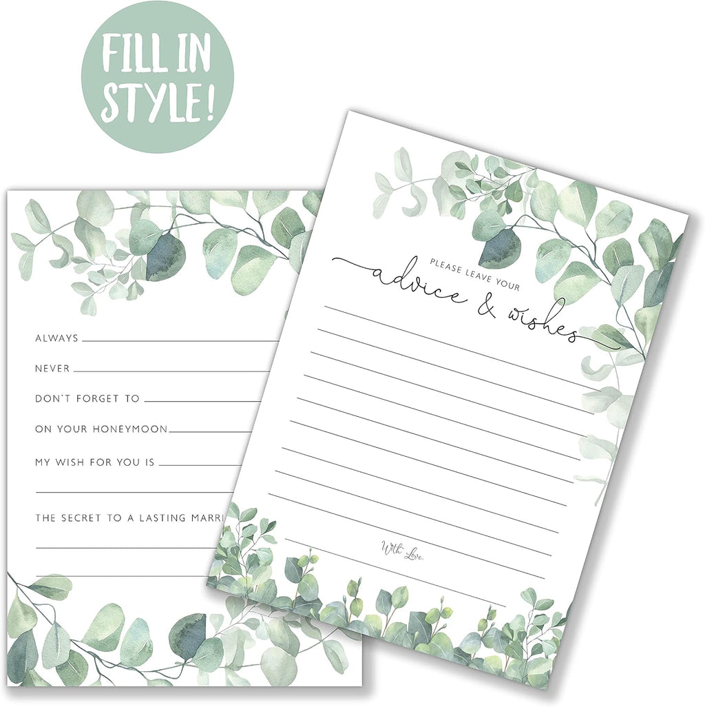 Your Main Event Prints Eucalyptus Advice and Wishes Cards for Bridal Showers, Weddings, and the Bride and Groom - Pack of 50 5"x7" Cards