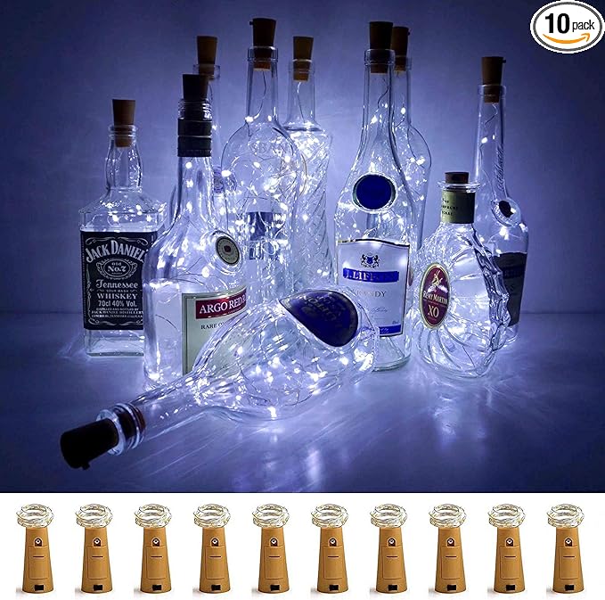 Wine Bottle Lights with Cork, 10 Pack Battery Operated LED Cork Shape Silver Copper Wire Colorful Fairy Mini String Lights for DIY, Party, Decor, Christmas, Halloween,Wedding (Cool White)