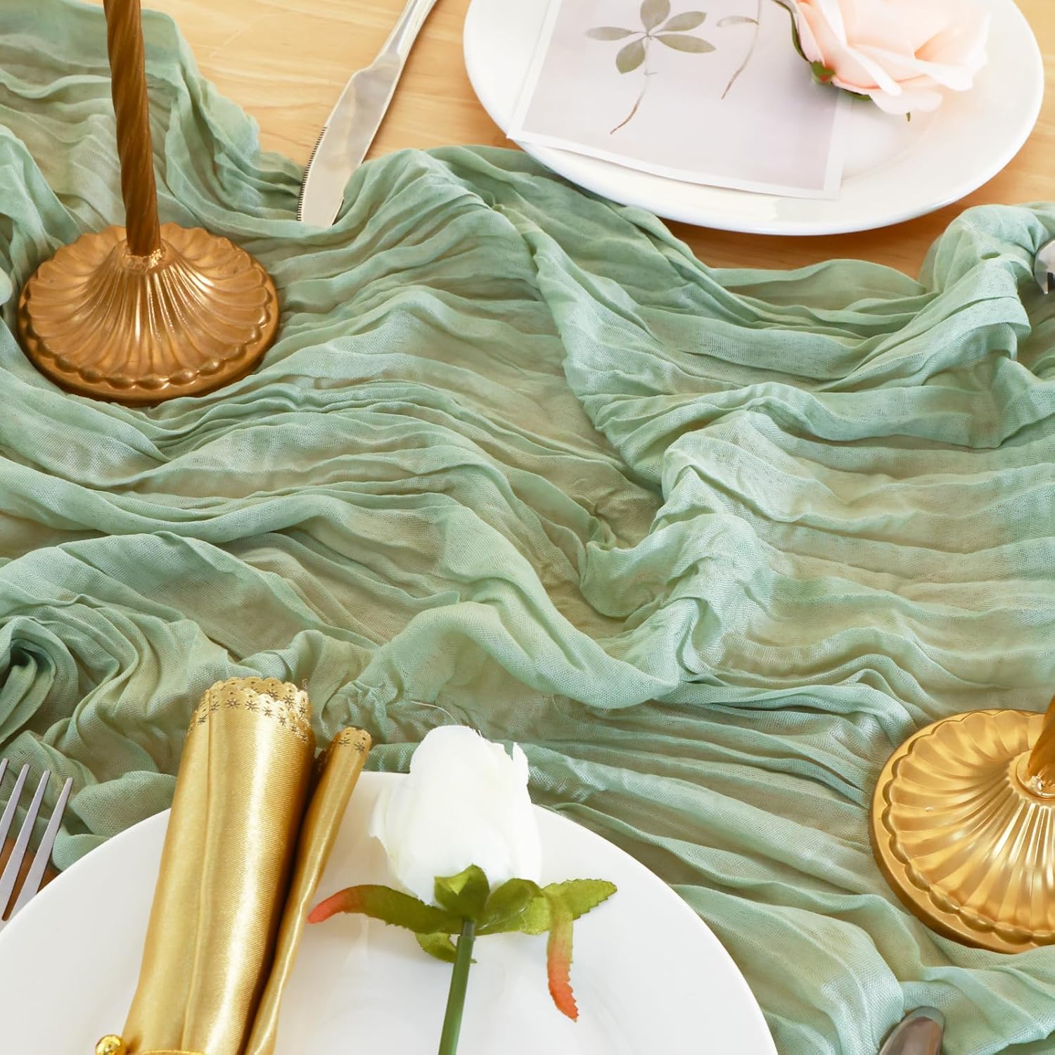 3 Pack Sage Green Cheesecloth Table Runner 120 Inch 10FT Cheese Cloth Runners for Baby Shower, Boho Decor, Wedding Decoration, Jungle Theme Party