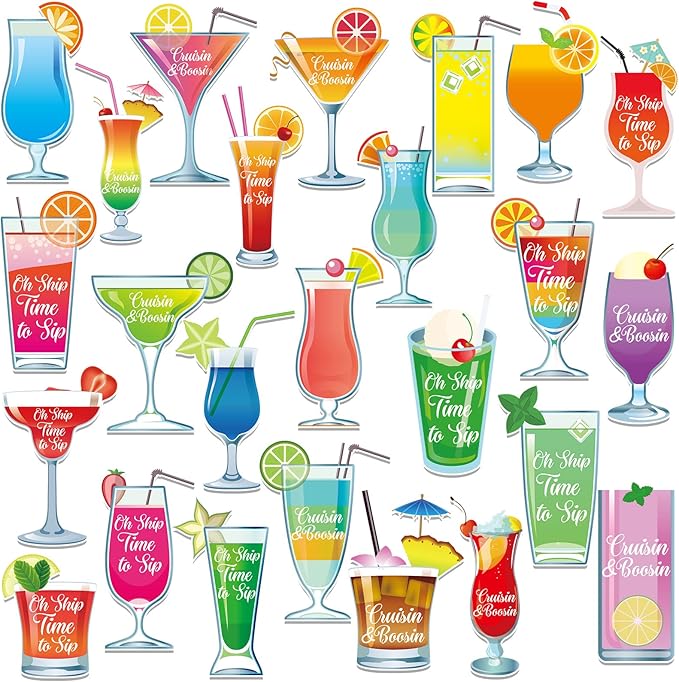 Xuhal 25 Pieces Tropical Drink Cruise Door Decorations Funny Magnetic Cruise Decorations Magnet Customized Door Cabin Decor for Carnival Birthday Essentials Accessories Magnet