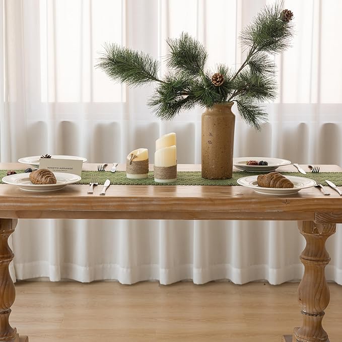 Boho Sage Green Table Runner for Home Decor 12x72 Inches Farmhouse Macrame Burlap Jute Rustic Dining Kitchen Centerpiece Bohemian Decor French Country Baby Bridal Shower Decorations
