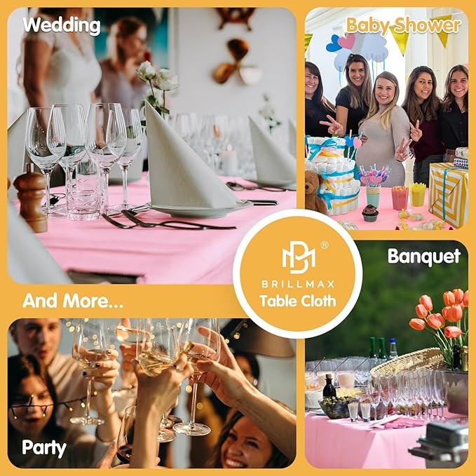 BRILLMAX 4 Pack Pink Tablecloths for 8 Foot Rectangle Tables 90 x 156 Inch - 8ft Rectangular Bulk Linen Polyester Fabric Washable Cloth Cover for Wedding Reception Banquet Birthday Party