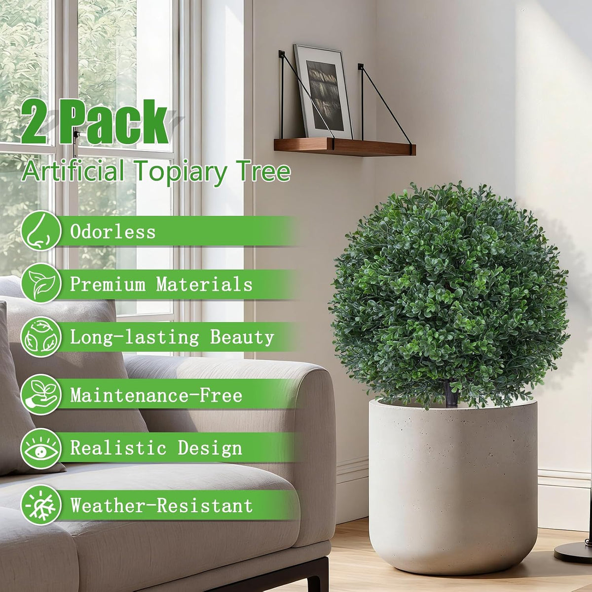yangrass 2pcs 24" artificial boxwood topiary ball trees, close-up detail