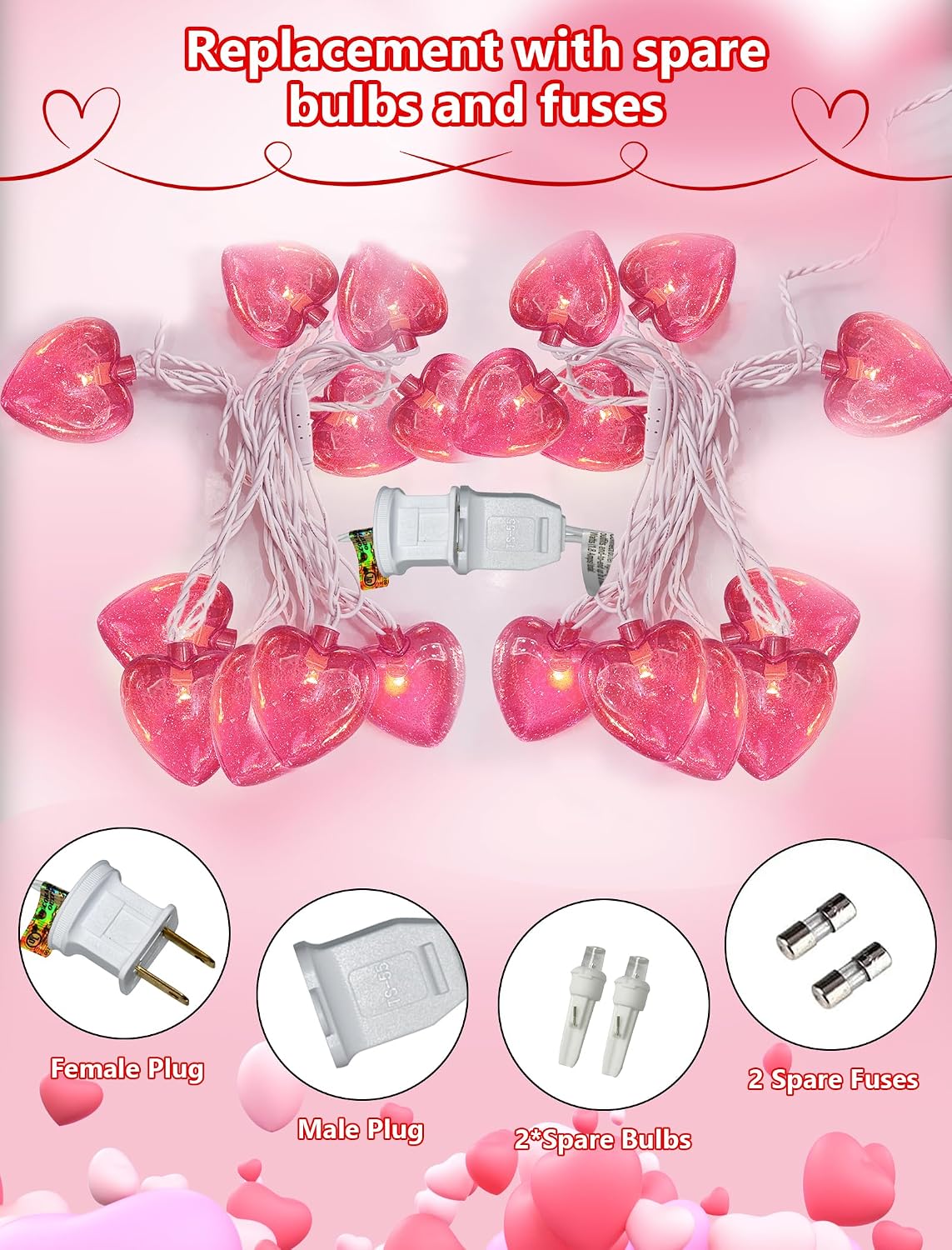 Valentine’s Day Heart String Lights Plug in, 8.5FT Pink LED Heart Lights for Indoor Outdoor Decor, Connectable Valentine Pink Fairy String with Soft Romantic Glow