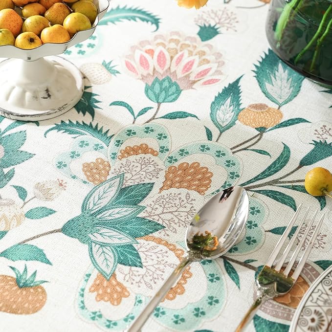 patdrea Designer French Green Small Square Table Cloth,Vintage Italian Floral Country Linen Tablecloth,Wrinkle Free Decor Cover for Kitchen,Dining,Christmas,Party,Thanksgiving,55"x55"-Tree Life