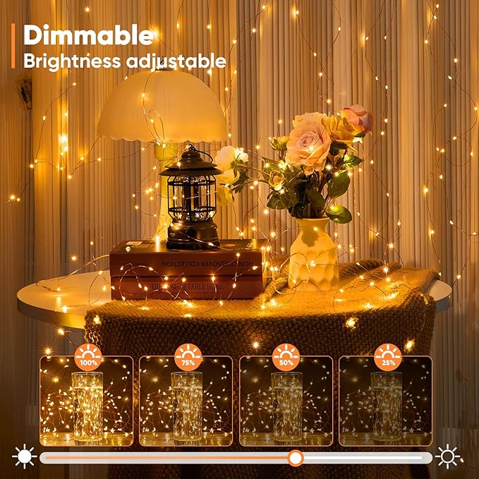 2 Pack 16.4 Ft. Battery Operated Outdoor String Lights with Remote & Timer, LED Warm White Fairy Lights, Waterproof Twinkle Lights for Bedroom, Dorm, Mason Jar, Wedding, Party, Christmas