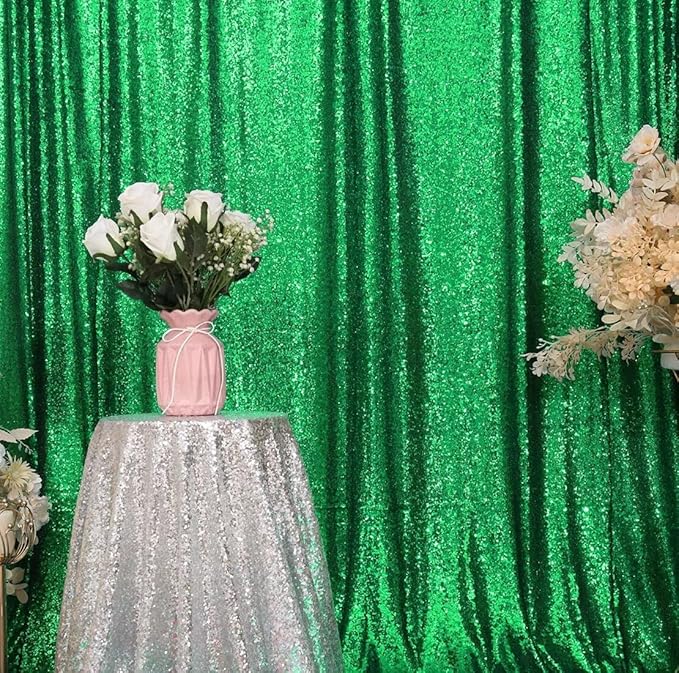 Eternal Beauty Green Sequin Backdrop, 8x10 Ft Glitter Background Curtains for Christmas Shimmer Photography Party Wedding Birthday Back Drop Decor