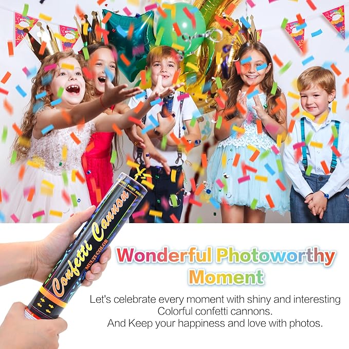 Confetti Cannon Multicolor 12 Pack Biodegradable Confetti Popper Party Confetti Shooters12 Inch Confetti Popper Cannons Confetti Poppers for Wedding,Birthday,Graduation, New Years Celebration