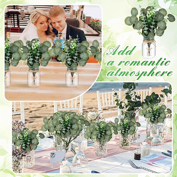 6 Set Centerpiece Table Decorations Mason Jar Table Centerpiece with Flower Mason Jar Wedding Centerpieces Vases Decor for Reception Engagement Party Bridal Shower (Eucalyptus)