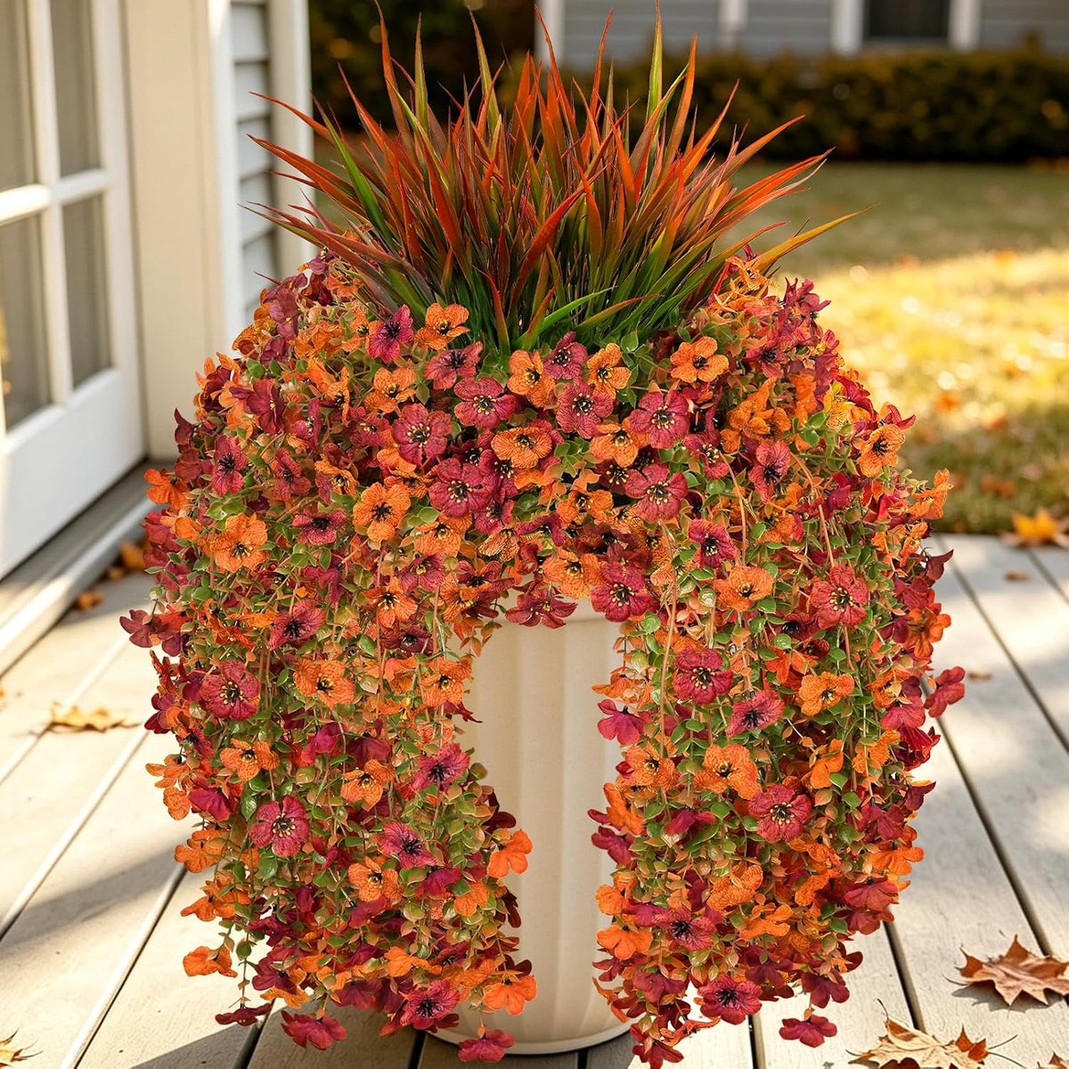 artificial fall hanging flowers for outdoor, five-petaled faux, main product view