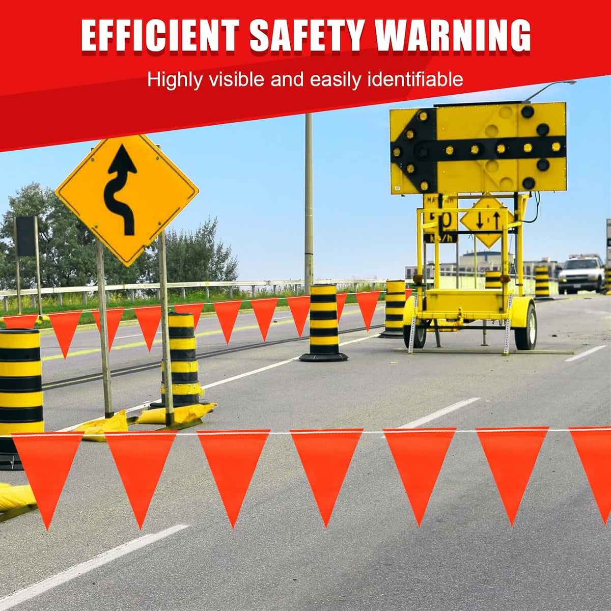 Safety Warning Pennant Banner Flags(Orange,45pcs,105ft)