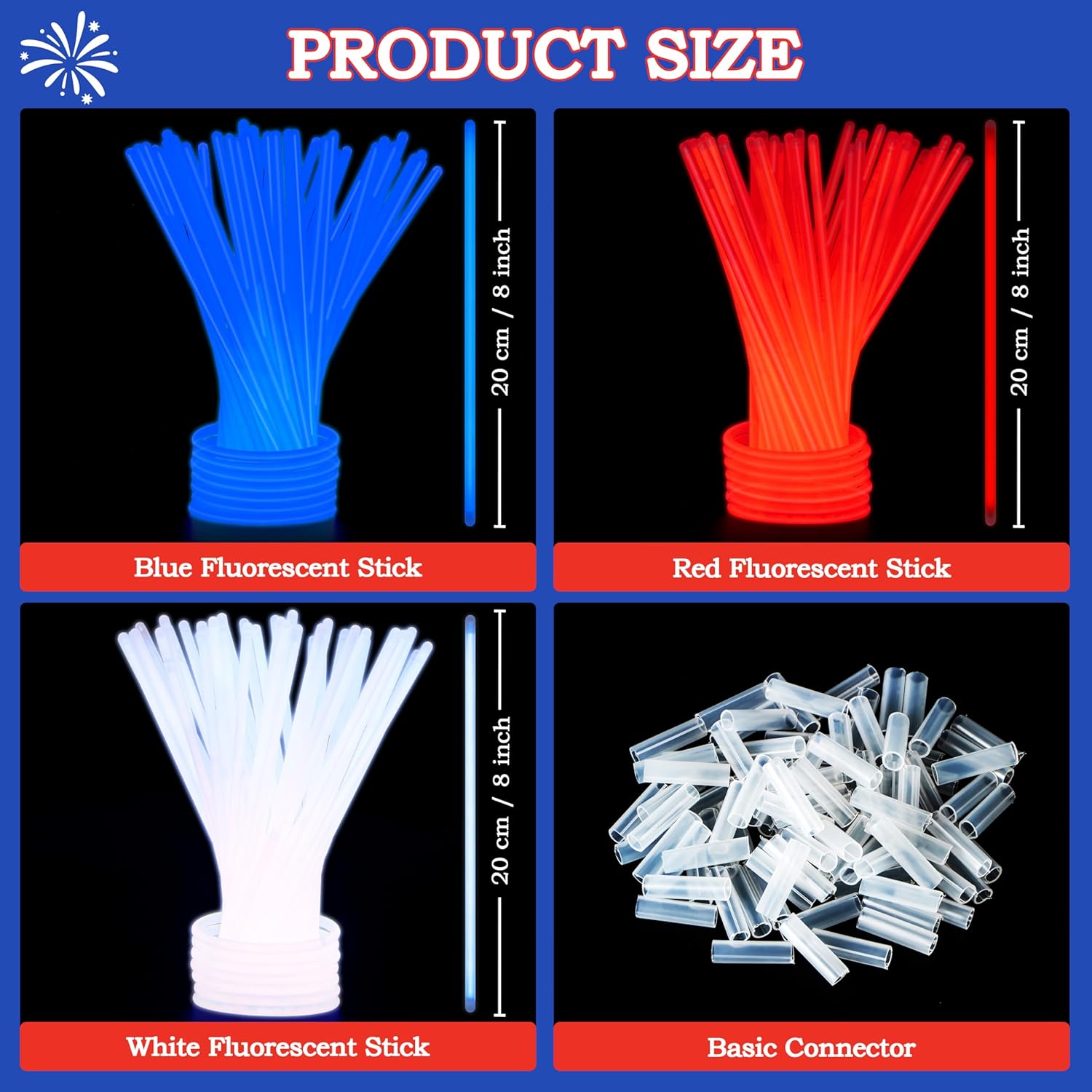 JOYIN 72 Pcs 4th of July Glow Sticks with connectors, Red White Blue Glow in the Dark Bracelets for Kids Adults, Patriotic LED Light Up Toys for Independence Day, Memorial Day, Party Favors