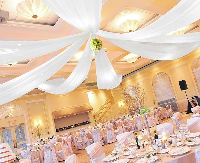6 Panels White Ceiling Drapes for Wedding 5ftx10ft Arch Draping Fabric Cheesecloth Sheer Curtain Romantic Decorations for Party Banquet Ceremony Stage