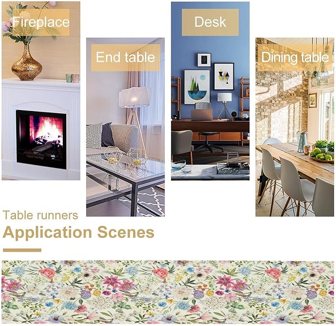 Floral Table Runner Watercolor Peony Rose Flower Kitchen Table Decoration for Indoor and Outdoor Wedding Party 13x108 Inch