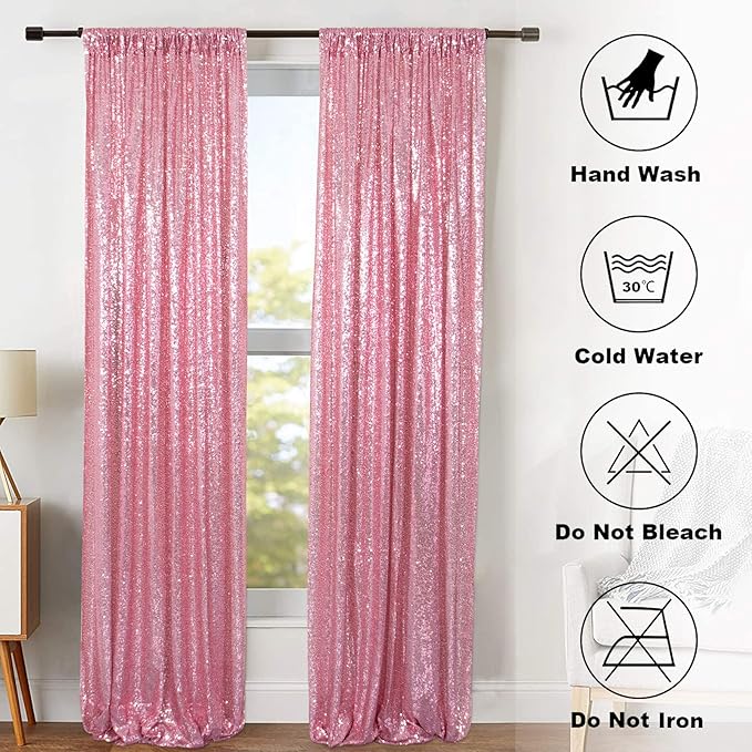 ShinyBeauty Sparkle Backdrop Curtain Fuchsia Pink 2 Panels Set Sequin Photo Backdrop 2FTx8FT Sequin Backdrop Curtain Pack of 2
