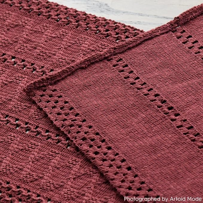 Artoid Mode Red Farmhouse Woven Rustic Hollow Table Runner, Seasonal Holiday Kitchen Dining Table Decoration for Home Party Decor 12x36 Inch