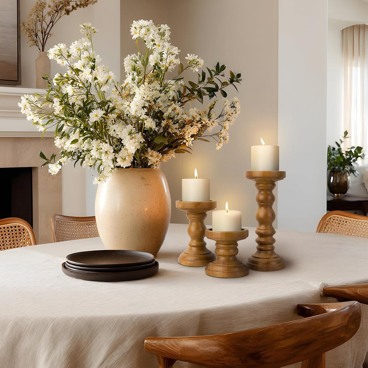 candle holder for pillar candle set of 3 showing dimensions