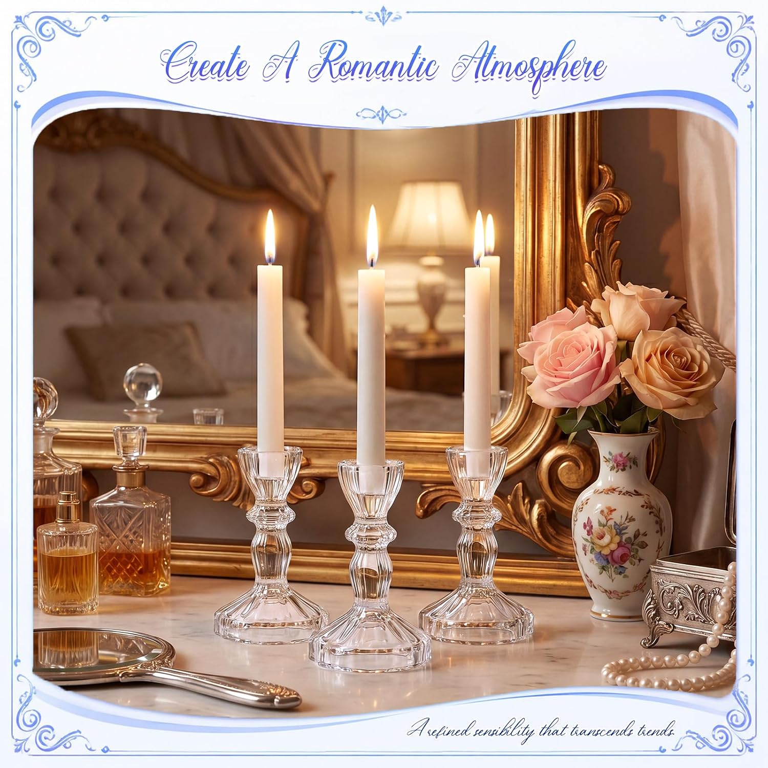 Sieral 24 Pcs Clear Taper Candle Holders 4'' Tall Candlestick Glass Holders Bulk Decorative Striped Design Stand Wedding Stick Holder for Anniversary Party Dining Table Festival Decor