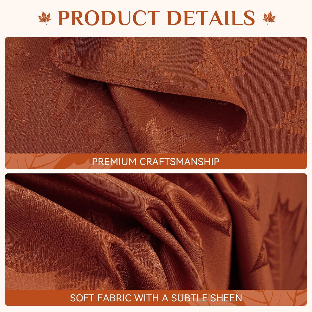 Softalker Fall Jacquard Rectangle Tablecloth, 60 x 144 Inch Rust