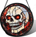 Stained Glass Window Hanging - Halloween Decorations White Skeleton Suncatcher for Doors Garden Indoor Spooky Funny Red Sun Catchers Gothic Decor Horror Gifts for Women Men Friend 11.8 in