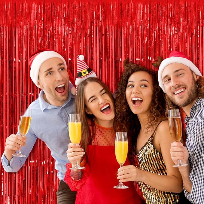6 Pack Red Foil Fringe Curtains Backdrop, 3.28 x 8.2 Ft Metallic Streamers Tinsel Curtains Background for Photo Booth, Birthday, Weddings, Carnivals, Graduation, Themed Party Decorations