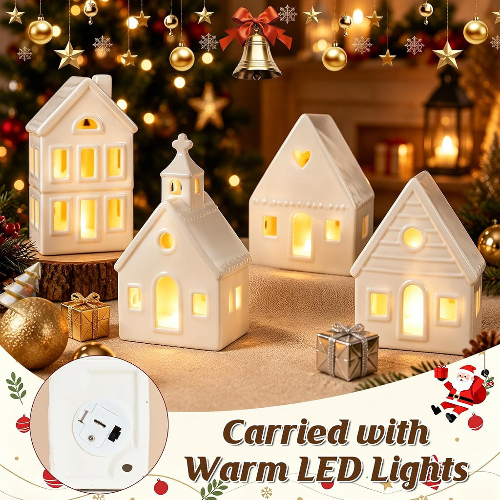 ktinnead 11 pcs christmas village sets-white ceramic indoor, package contents