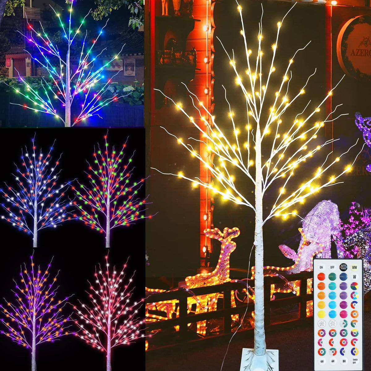 pooqla 6 ft rgb lighted birch tree, 35, main product view