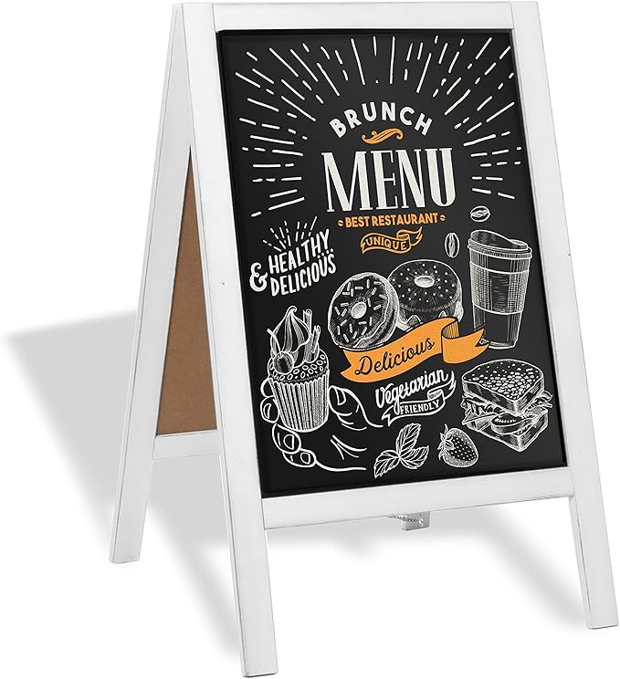 Ilyapa Wooden A-Frame Sign with Eraser & Chalk - 21 x 30 Inches Magnetic Sidewalk Chalkboard – White Menu Display for Restaurant, Business Or Wedding