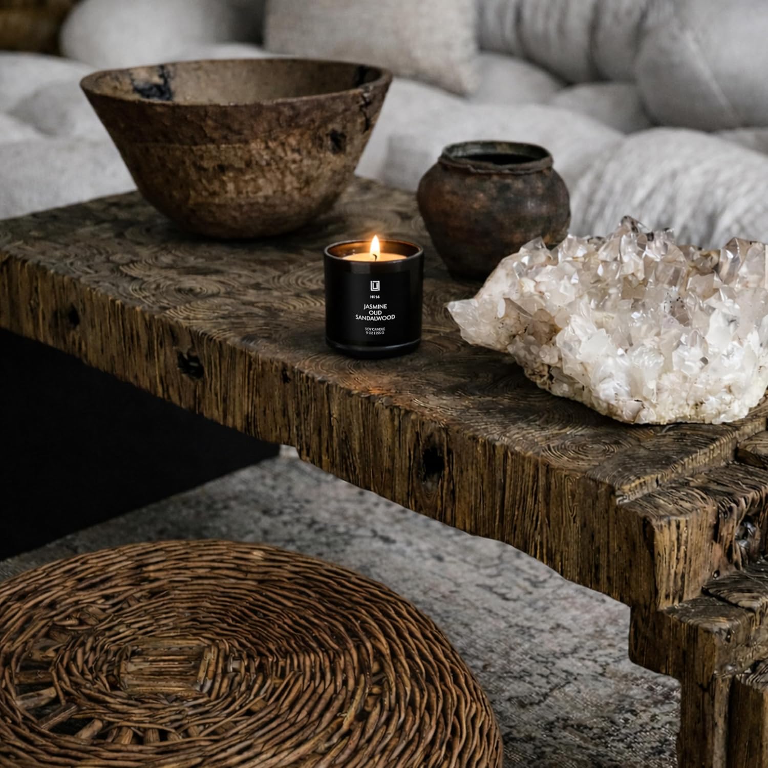 Lulu Candles | Jasmine, Oud & Sandalwood | Luxury Scented Soy Jar Candle | Hand Poured in The USA | Highly Scented & Long Lasting (9 Oz.)