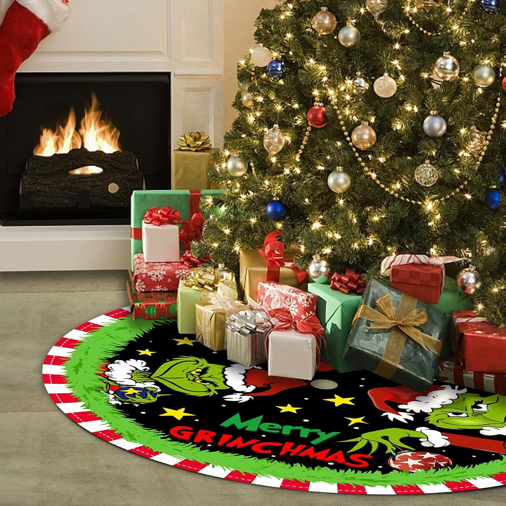 Christmas Tree Skirt 48 Inch, Soft and Funny Merry Christmas Tree Collar Farmhouse Xmas Holiday Decoration (Style B)