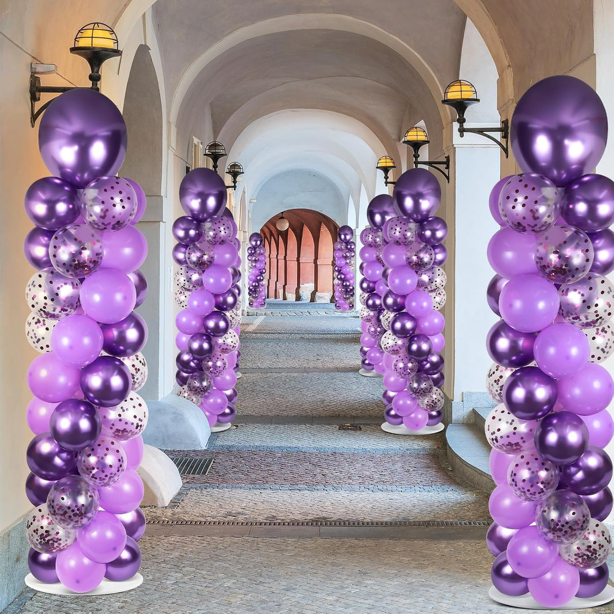2 Sets Adjustable Balloon Column Stand Kit with Bases（Purple）
