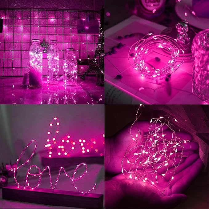 WATERGLIDE 12 Pack Fairy Lights Battery Operated (Included), 7 ft 20 LED Mini String Lights, Waterproof Silver Wire Firefly Starry Light for DIY Wedding Christmas Party Mason Jars Decor, Pink