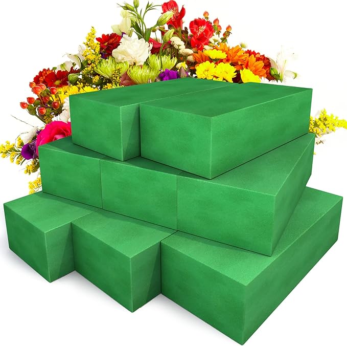 Max Shape Pack of 8 Large Size Floral Foam Blocks for Fresh and Artificial Flowers (9” L x 4” W), Wet Florist Foam Blocks for Wedding Holiday Decorations (8 Pack)