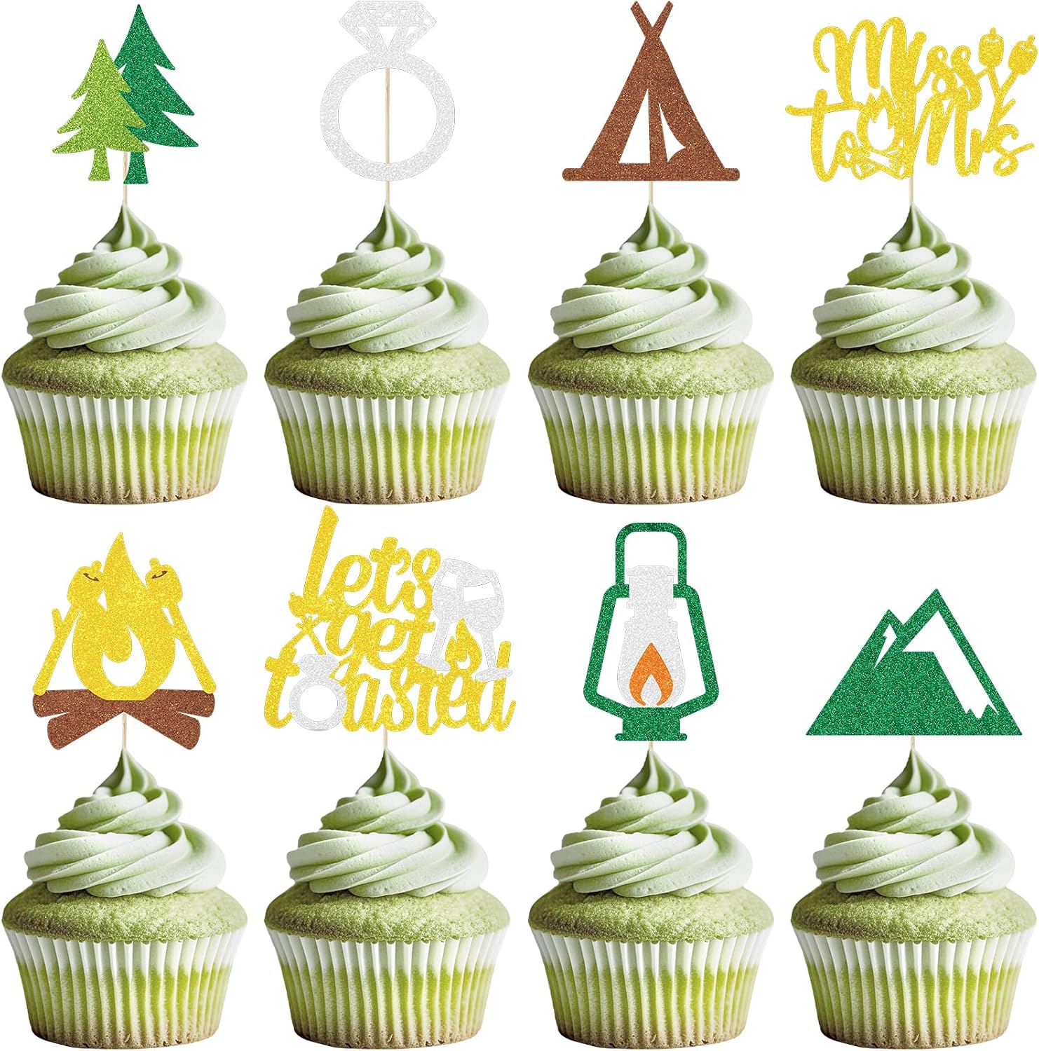 Camp Bachelorette Cupcake Toppers Decorations, 32PCS Camping Bachelorette Cupcake Picks Party Decoration for Bridal Shower Decor Supplies