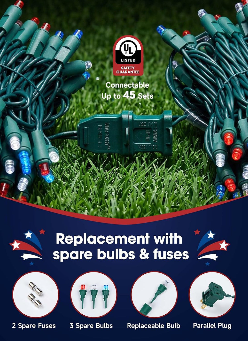 Brightown LED Red White Blue Mini String Lights, 26.5Ft 100LEDs F5 Lights for 4th of July Decorations, Connectable Lights for Indoor Outdoor Holiday Patio Independence Day Decor, 250th Anniversary